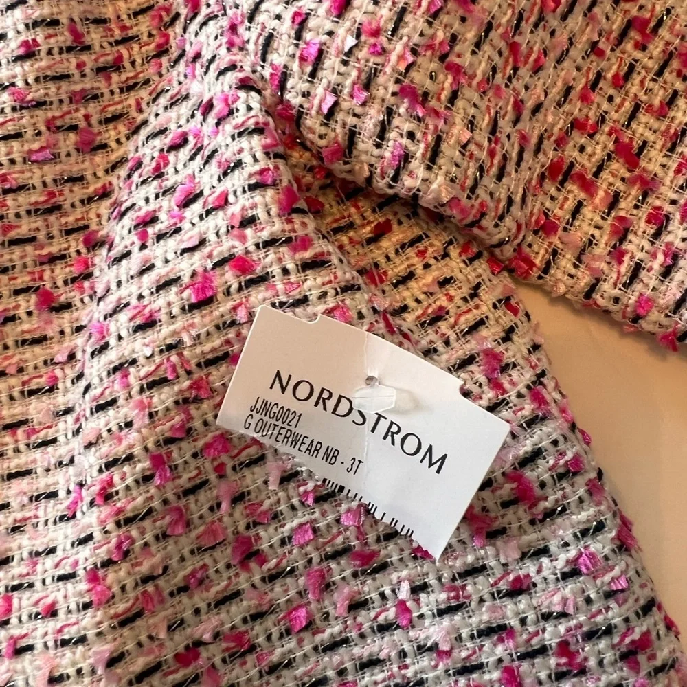NWT Janie and Jack Tweed Ruffle Cuff Boucle Blazer Pink White size 2T